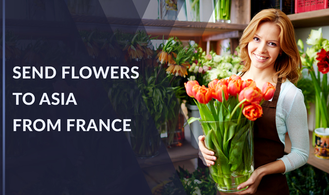 Beautiful Lady Holding A Bouquet Of Orange Colour Tulip Flowers - "Send Flowers To Asia From France"